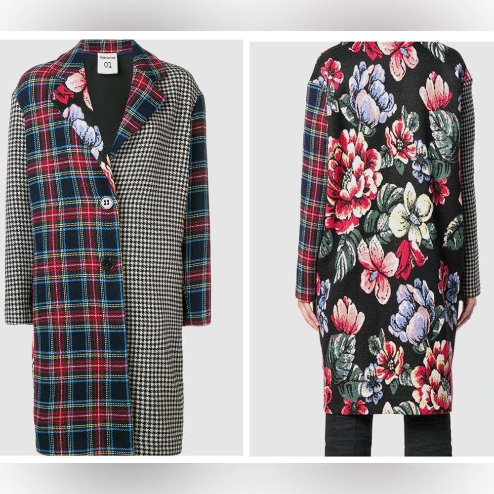 Semicouture Claudette patchwork wool blend coat Size 44 =  Large Made in Italy
